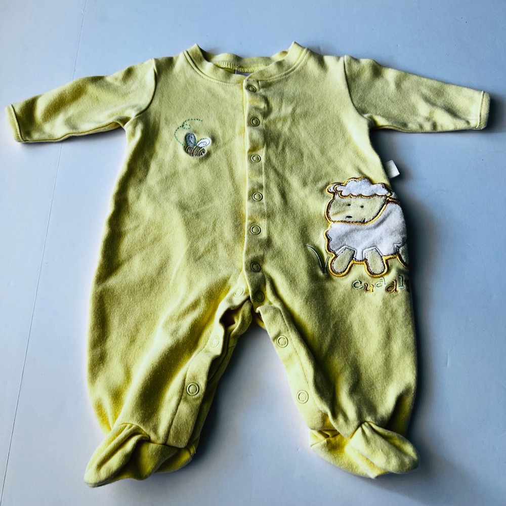 Small Wonders Cuddly Lamb Footed Sleeper 0-3M Cotton Pajamas